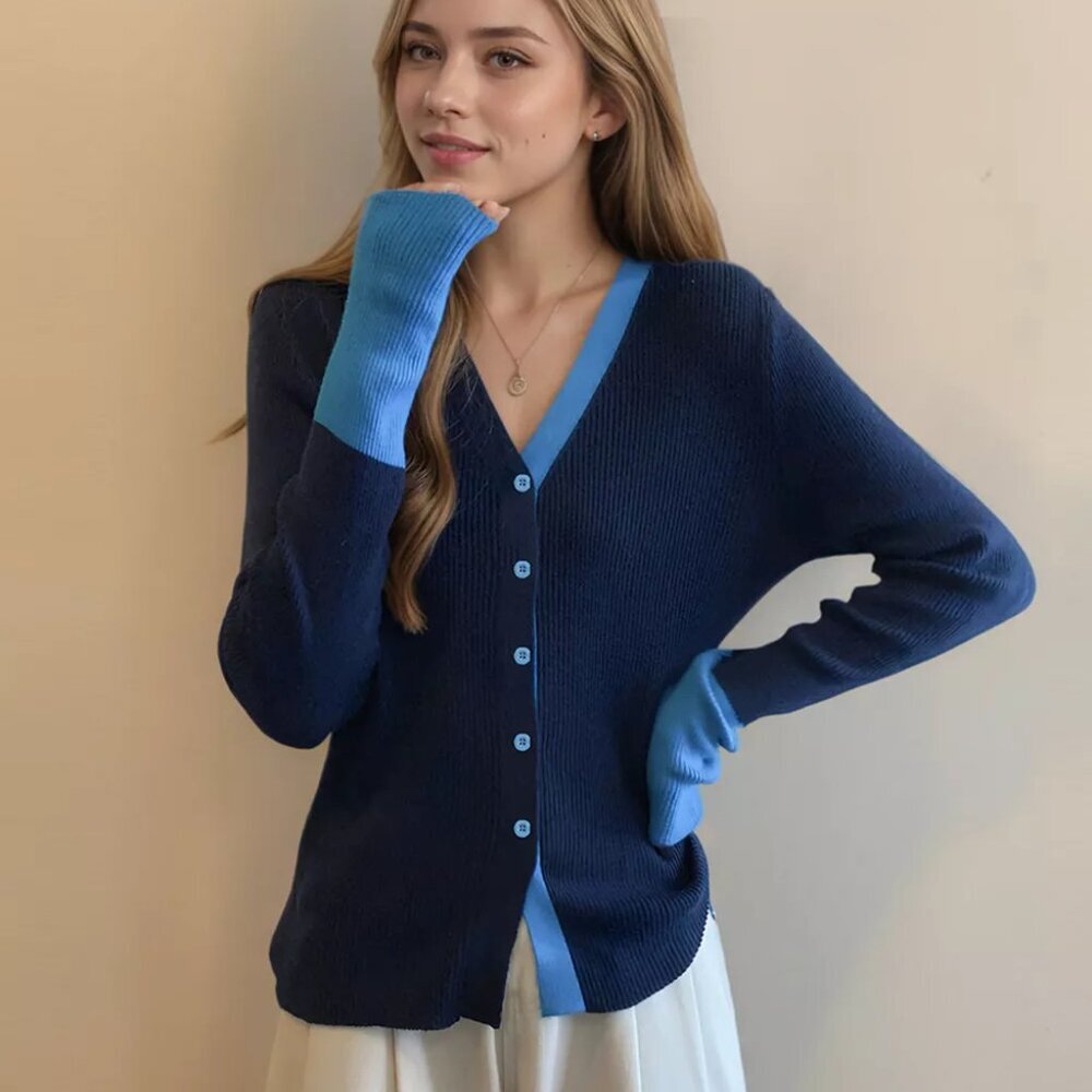 Contrast Trim Ribbed Knit Cardigan - Picture 11 of 12